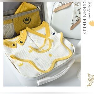Gift Basket - Yellow and White Baby Bib and Onesie Set 100% Cotton